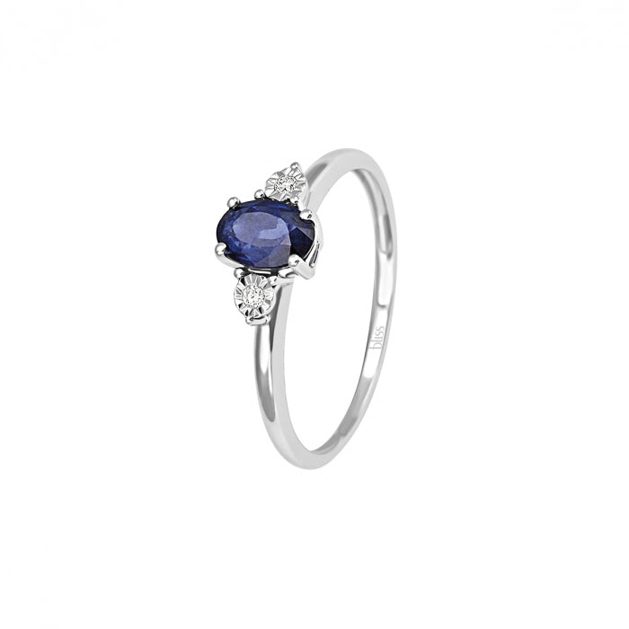 Anello Bliss rugiada in oro bianco e diamanti e zaffiro blu
