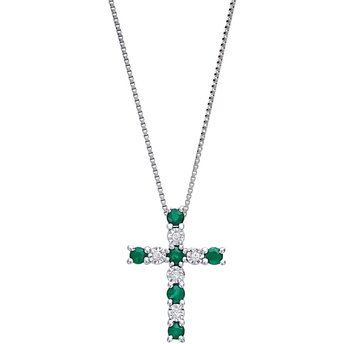 Collana Croce Bliss diamanti e smeraldi