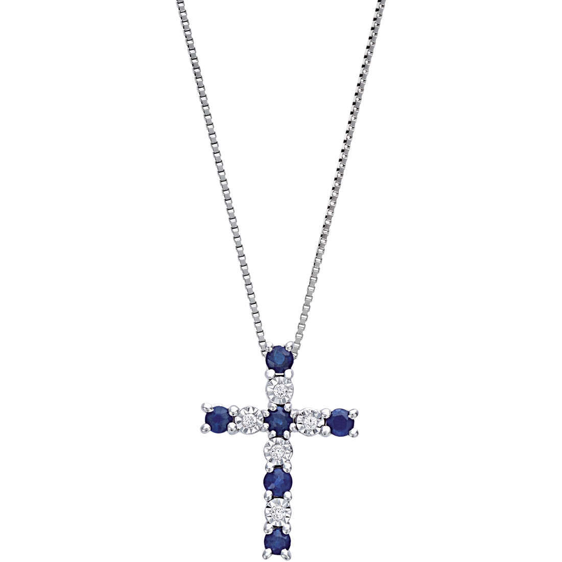 Collana Croce Bliss diamanti e zaffiri