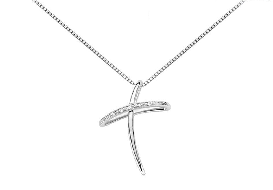 Collana Croce DonnaOro oro bianco e diamanti a T