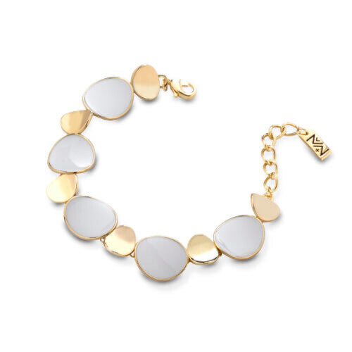 Bracciale Mewo con dischi dorati e smaltati bianchi