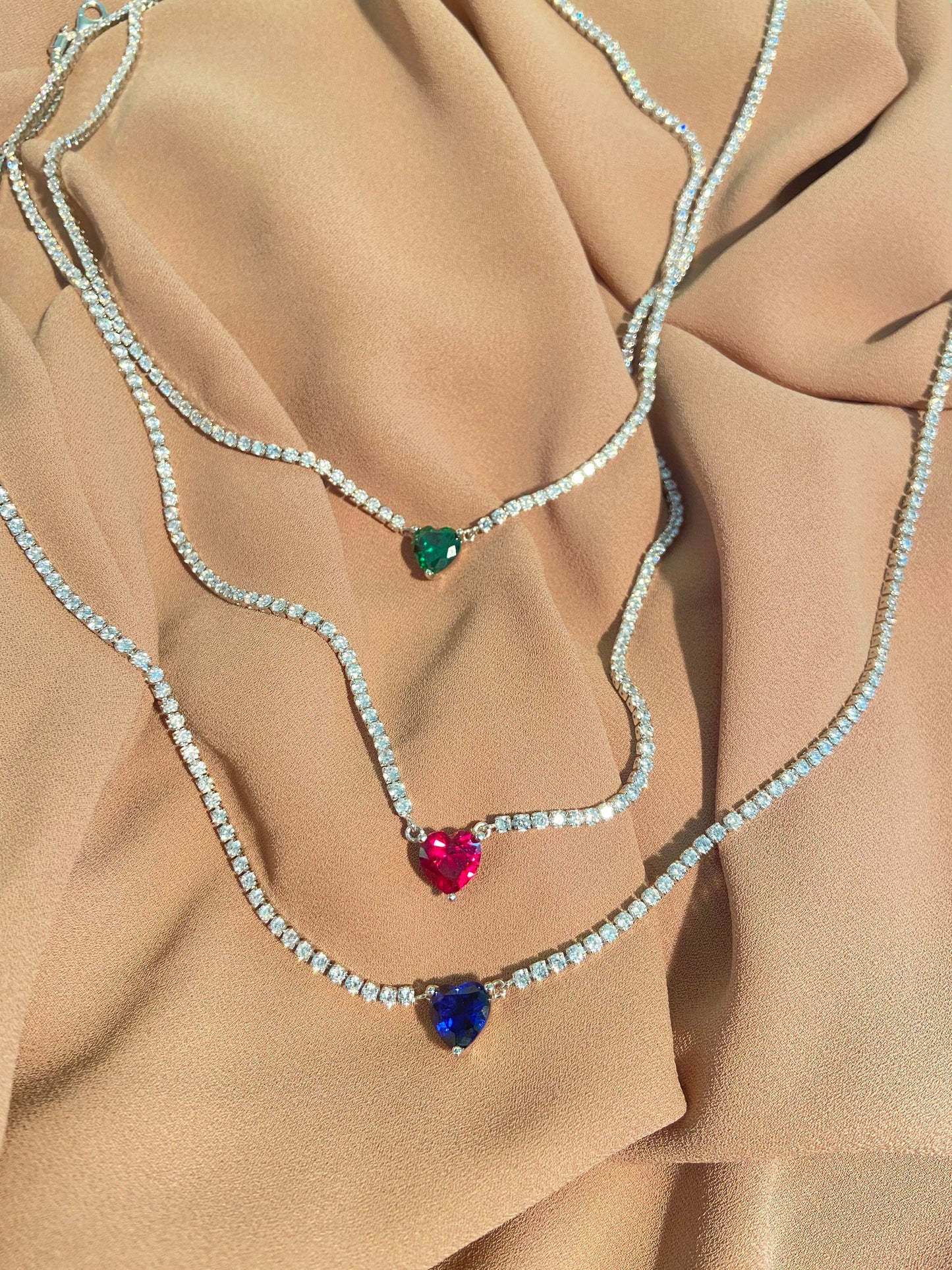 Collana Tennis cuore blu