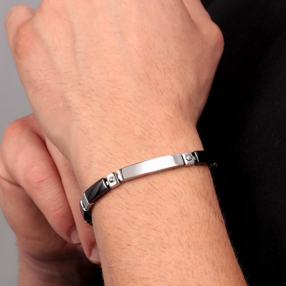 Bracciale Sector targhetta e ceramica nera