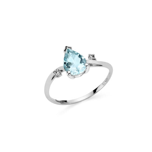 Anello DonnaOro acquamarina a goccia, oro bianco e diamanti