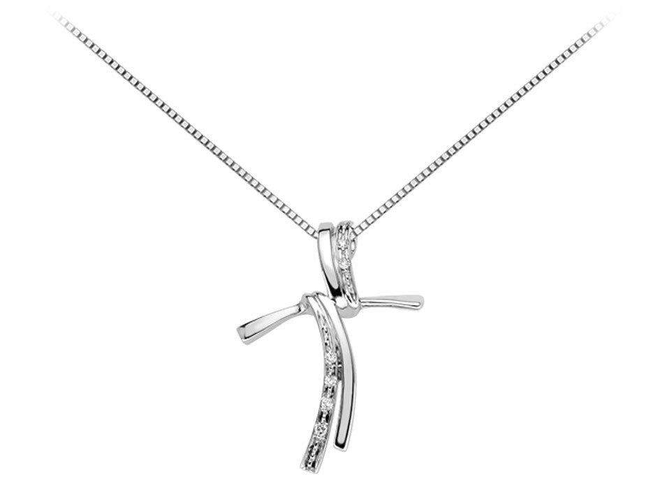 Collana Croce DonnaOro oro bianco e diamanti stilizzata