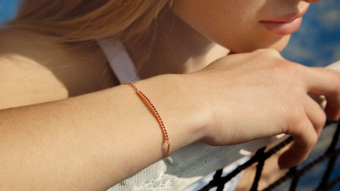 Bracciale mezzo tennis oro rosa e rubini