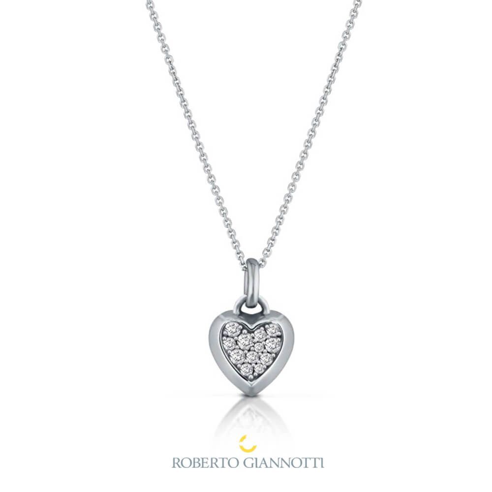 COLLANA CON CUORE IN ORO BIANCO E DIAMANTI