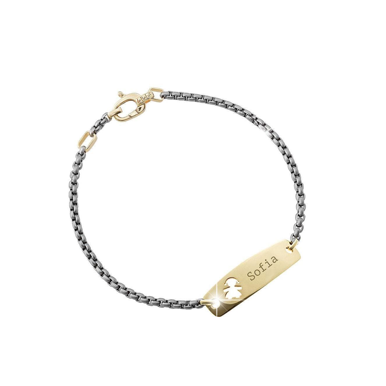 Bracciale Papà LeBebè Targhetta Bimba Titanio e Oro