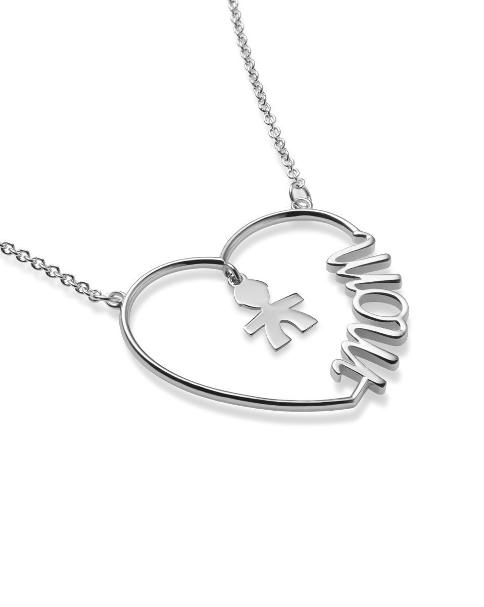 COLLANA LEBEBE' CUORE DI MAMMA CON SAGOMA BIMBO IN ARGENTO