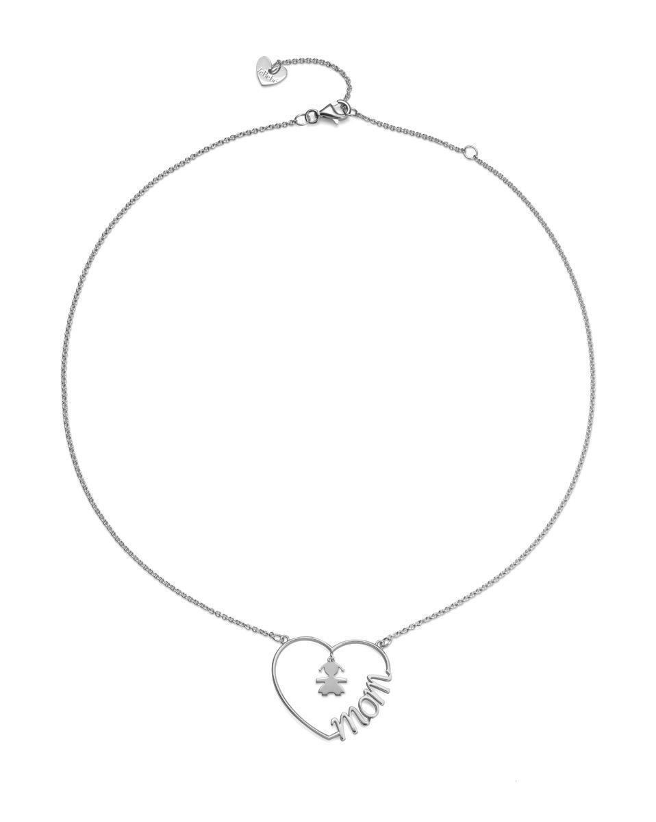 COLLANA LEBEBE' CUORE DI MAMMA CON SAGOMA BIMBA IN ARGENTO