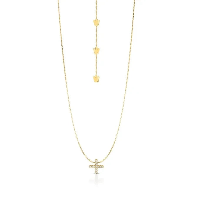 Collana croce e angeli oro e diamanti