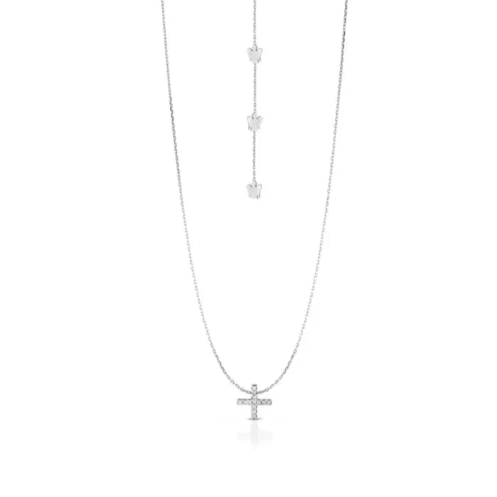 Collana croce e angeli oro e diamanti