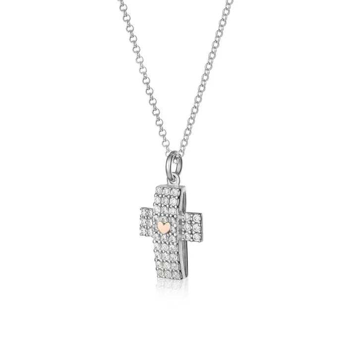 Collana croce con cuore rosé