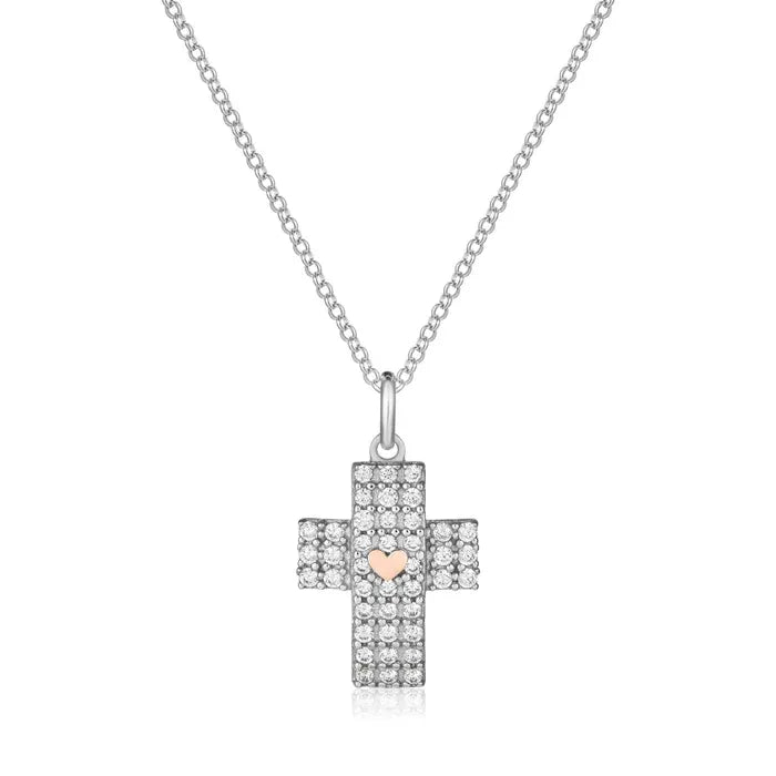 Collana croce con cuore rosé