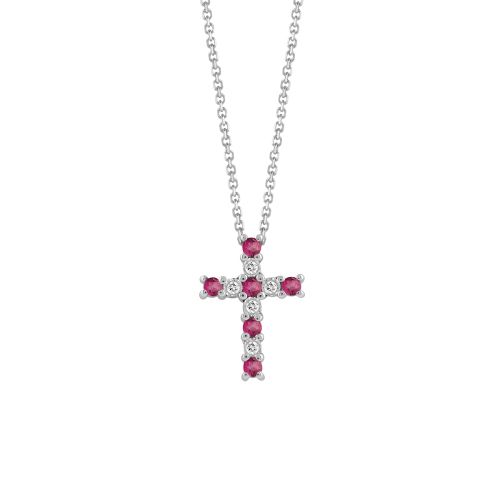 Collana Croce Bliss diamanti e rubini