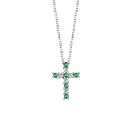 Collana Croce Bliss diamanti e smeraldi