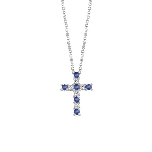 Collana Croce Bliss diamanti e zaffiri