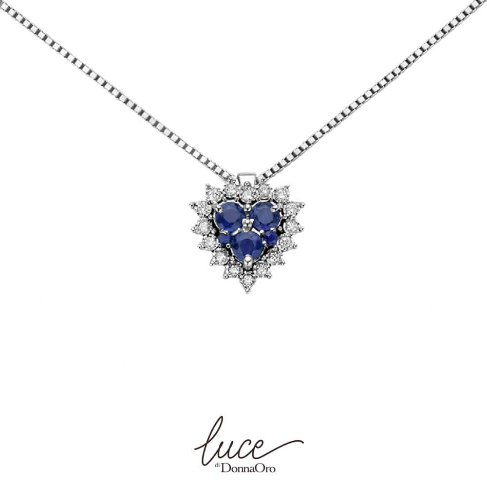 Collana DonnaOro cuore zaffiri blu