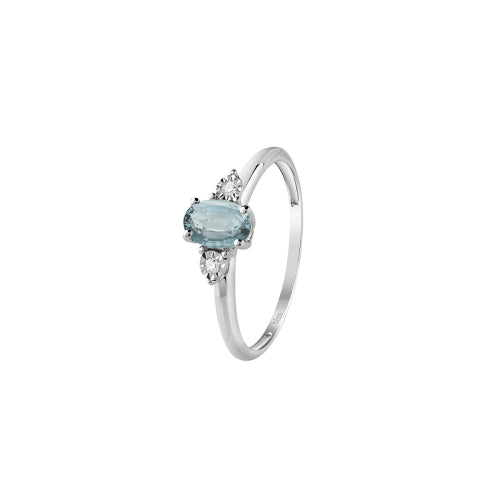 Anello Bliss in Oro Bianco, Acquamarina e Diamanti