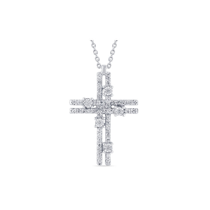 Collana Croce Oro Bianco e Diamanti