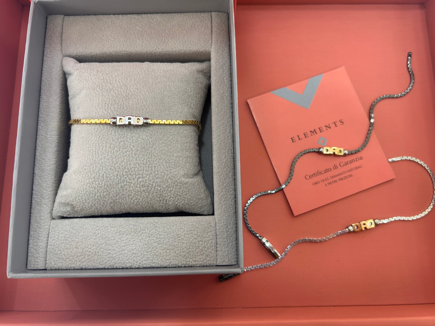 BRACCIALE ELEMENTS DAD ORO BIANCO 18kt e BASE BRACCIALE ARGENTO DORATO
