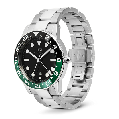 Daniel Wellington Iconic GMT Link Black Green Ceramic Bezel Silver