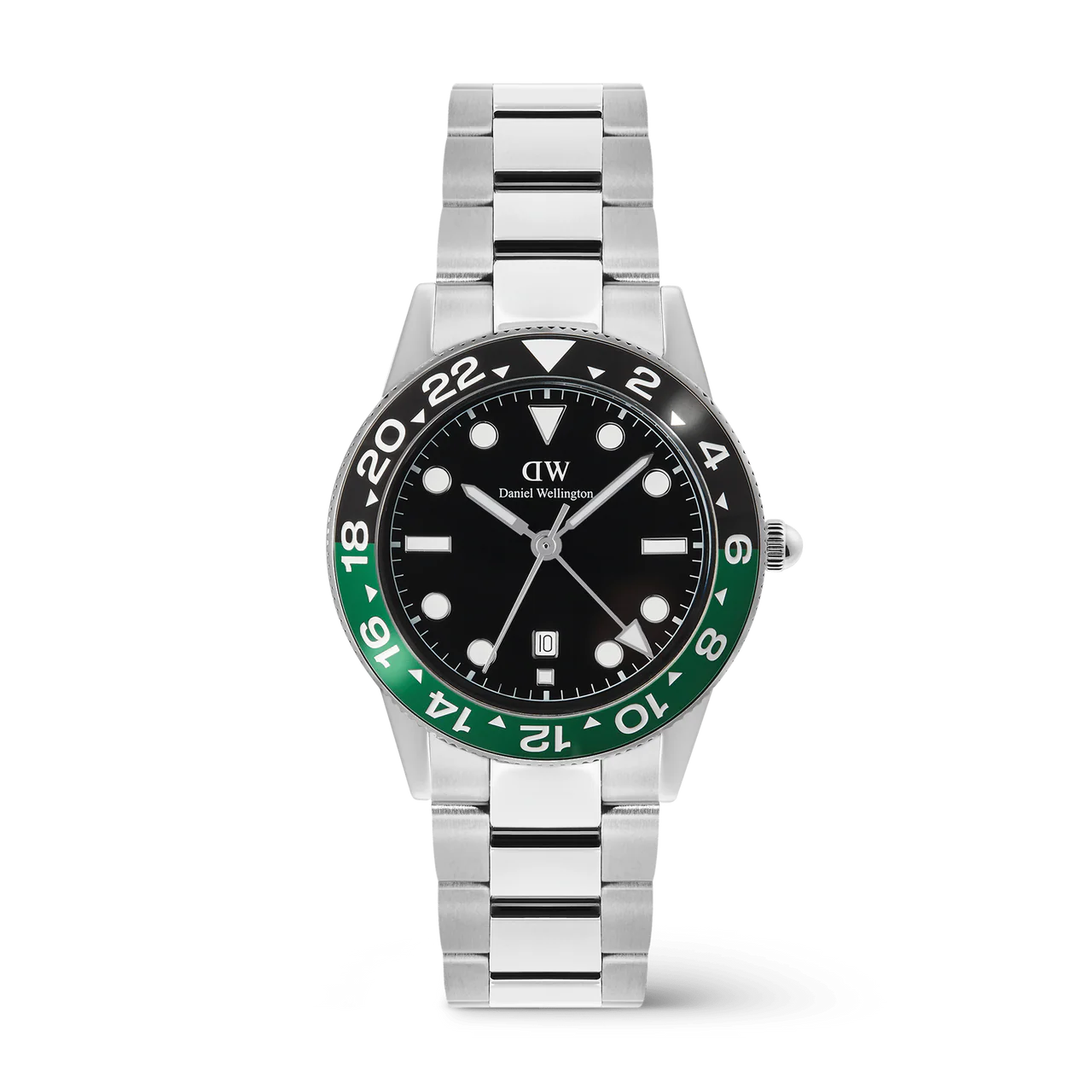 Daniel Wellington Iconic GMT Link Black Green Ceramic Bezel Silver