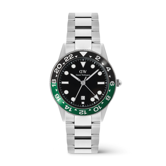 Daniel Wellington Iconic GMT Link Black Green Ceramic Bezel Silver