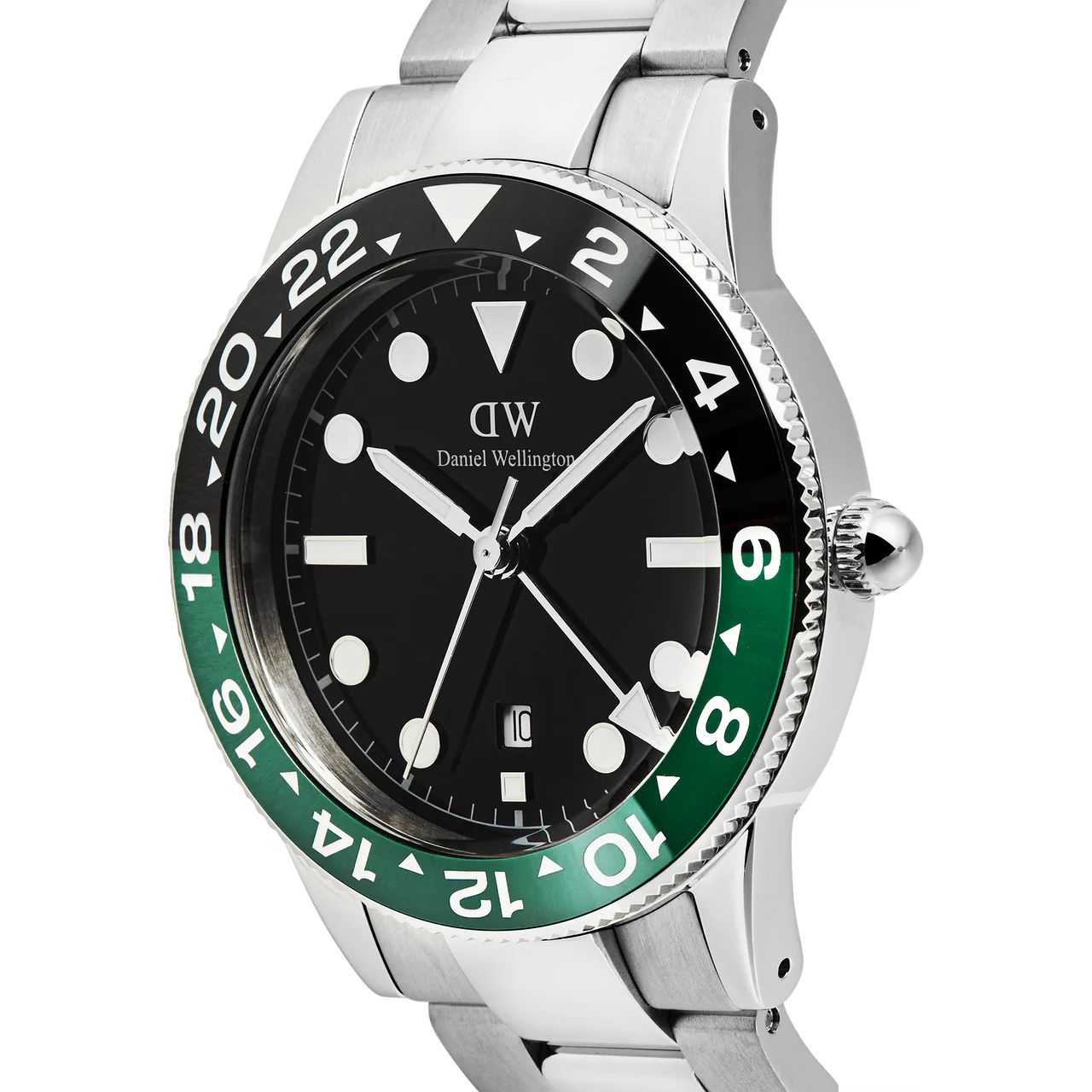 Daniel Wellington Iconic GMT Link Black Green Ceramic Bezel Silver