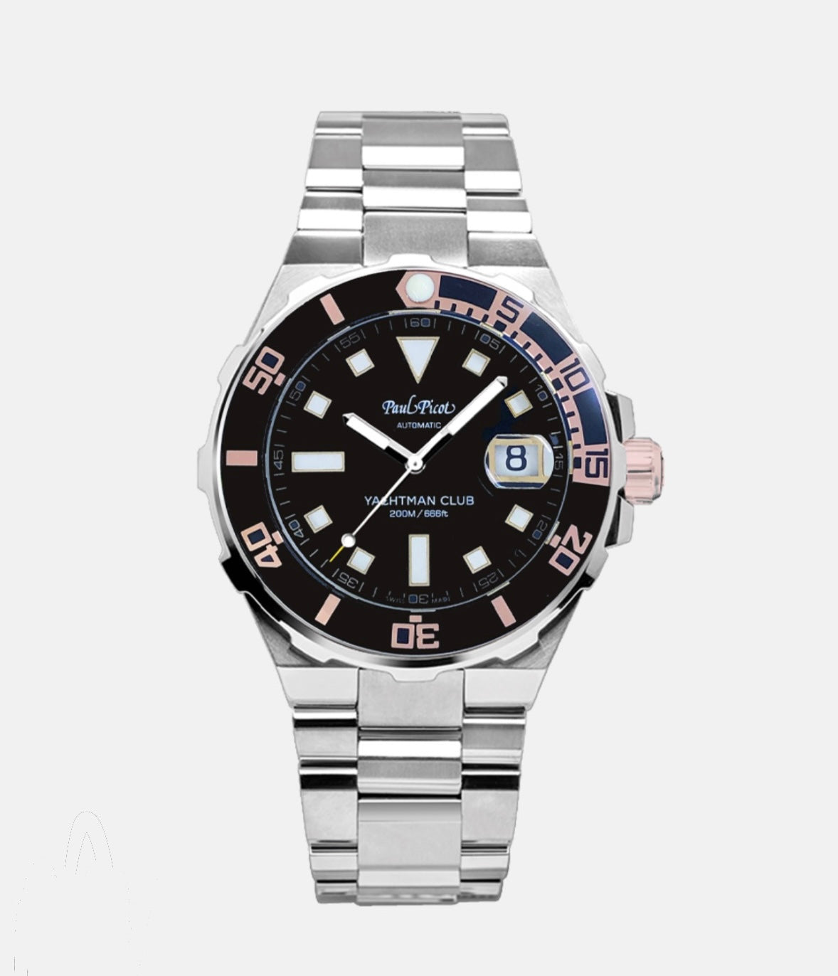 Orologio Paul Picot Yachtman Club Automatico 43mm – Quadrante Nero e Finiture Oro Rosa